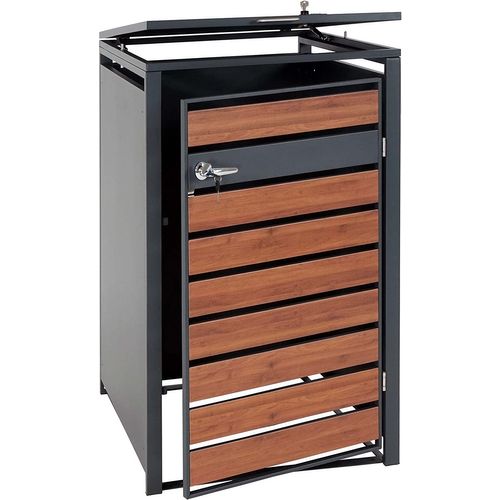 Abri De Poubelle Vérouillable En Métal Anthracite Aspect Bois De Cerisier Brun Foncé Mdj04178