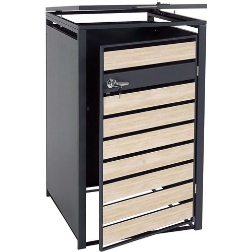 Abri De Poubelle Vérouillable En Métal Anthracite Aspect Bois De Hêtre Marron Clair Mdj04177