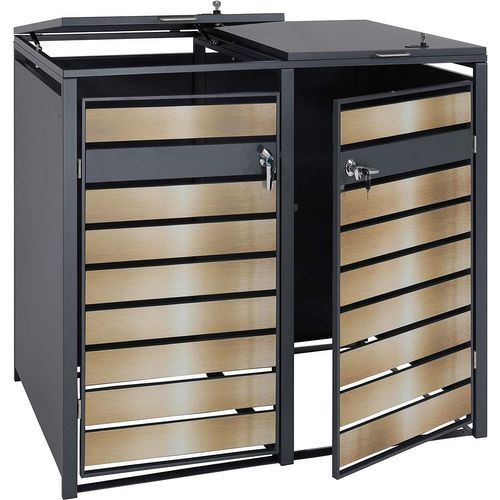 Abri De Poubelle En Métal Pour Deux Poubelles De 80 à 240 Litres Anthracite Aspect Bois D Hêtre Do