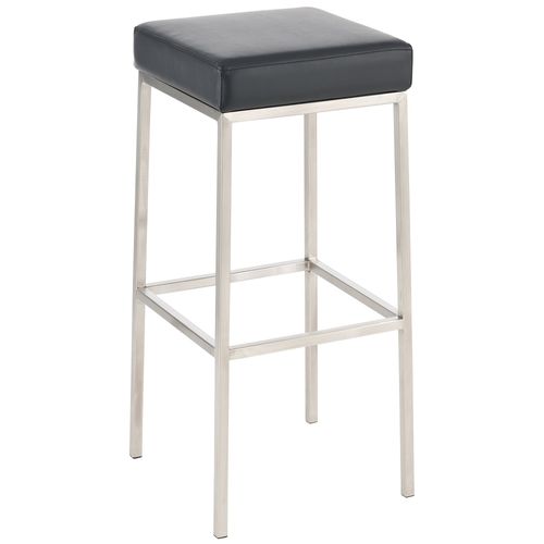 Tabouret De Bar Design Moderne Assise Confortable En Synthétique Noir Pieds Acier Inoxydable Bross