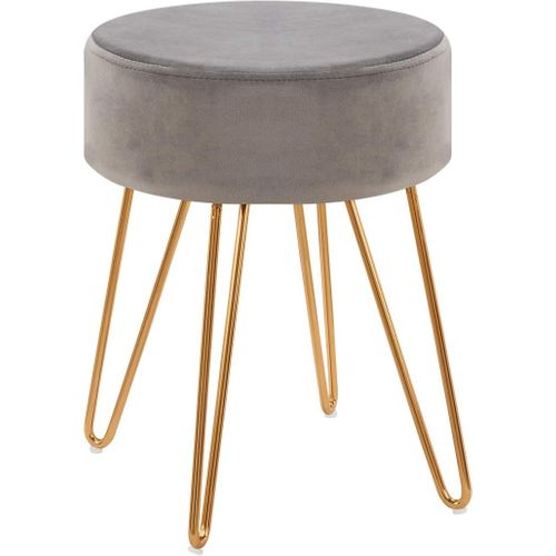 Tabouret En Tissu Velours Gris Pieds En Métal Doré 35x35x45 Cm Tabo09077