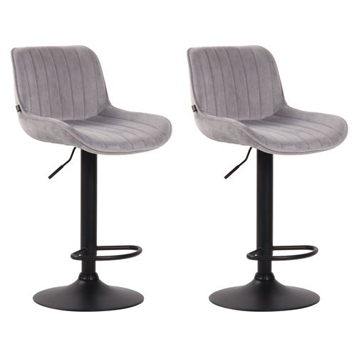 Lot De 2 Tabourets De Bar Moderne Confortable Réglable En Velours Gris Clair Pied Trompette Métal