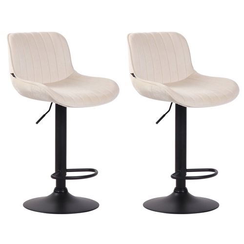 Lot De 2 Tabourets De Bar Moderne Confortable Réglable En Velours Crème Pied Trompette Métal Noir