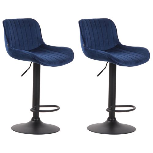 Lot De 2 Tabourets De Bar Moderne Confortable Réglable En Velours Bleu Pied Trompette Métal Noir
