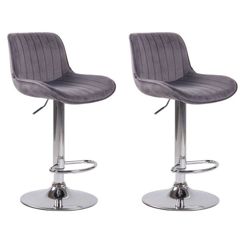 Lot De 2 Tabourets De Bar Moderne Confortable Réglable En Velours Gris Foncé Pied Trompette Métal