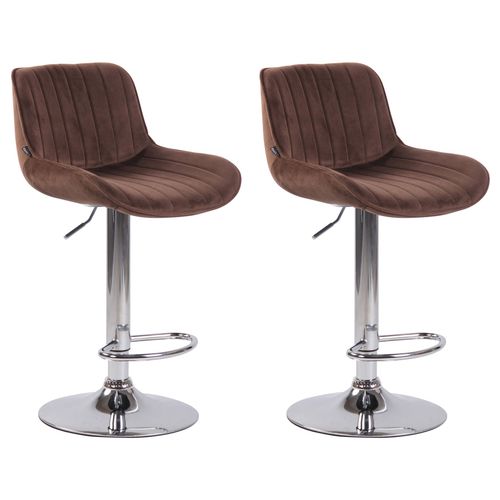 Lot De 2 Tabourets De Bar Moderne Confortable Réglable En Velours Marron Pied Trompette Métal Tdb1