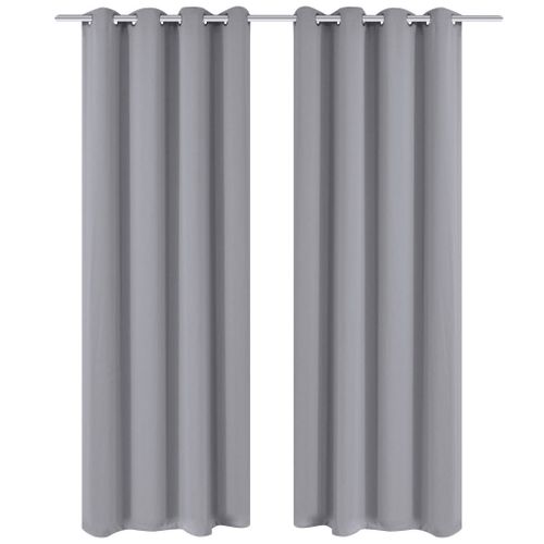 Lot De 2 Rideaux Blackout Occultant Gris Avec Oeillets En Métal 135x245cm Décoration