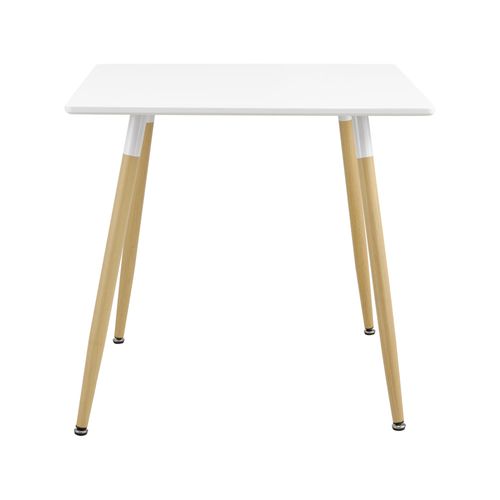 Table De Salle à Manger Cuisine Bureau Carré Mdf 80 X 80 Cm Blanc Mat Et Hêtre 03_00