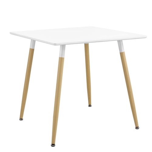 Table De Salle à Manger Cuisine Bureau Carré Mdf 80 X 80 Cm Blanc Mat Et Hêtre 03_00