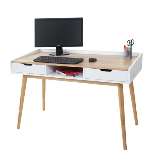Bureau Avec Tiroirs De Rangement Compartiment De Rangement 120x55cm Mdf Aspect Frêne 04_0001403
