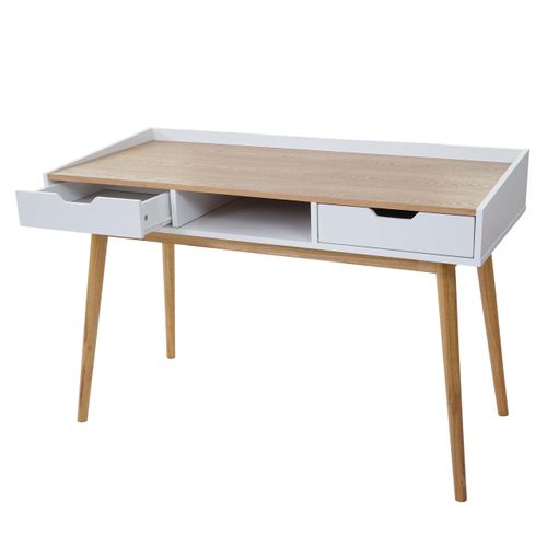 Bureau Avec Tiroirs De Rangement Compartiment De Rangement 120x55cm Mdf Aspect Frêne 04_0001403