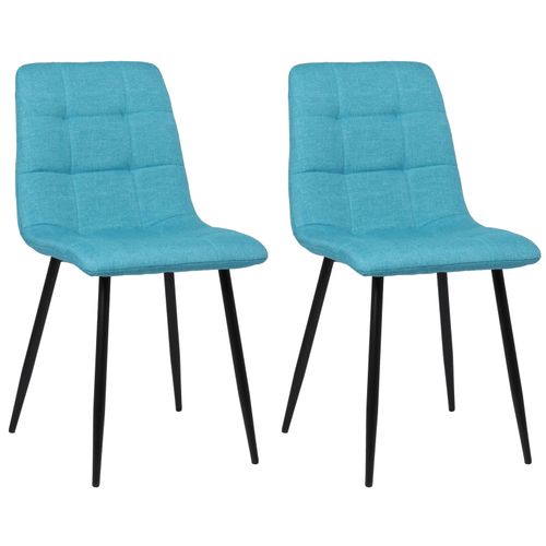 Lot De 2 Chaises De Salle à Manger En Tissu Bleu Turquoise Pieds Métal Noir Mat Style Moderne Cds1