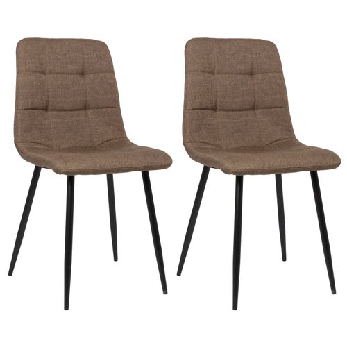 Lot De 2 Chaises De Salle à Manger En Tissu Marron Pieds Métal Noir Mat Style Moderne Cds101108
