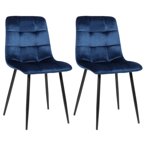 Lot De 2 Chaises De Salle à Manger En Velours Bleu Pieds Métal Noir Mat Style Moderne Cds10098