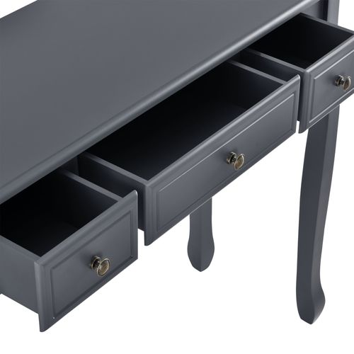 Table Console D Entrée De Salon Avec 3 Tiroirs Mdf Pieds En Pin 100cm Gris Foncé 03_0