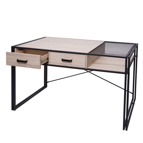 Bureau D'ordinateur Avec Tiroirs Et Compartiment De Rangement Design Industriel 76x120x70cm