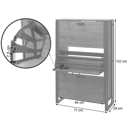 Étagère à Chaussures Meuble Rangement Entrée 122x77x29cm Jusqu'à 27 Paire Aspect Chêne Sauvage 04_
