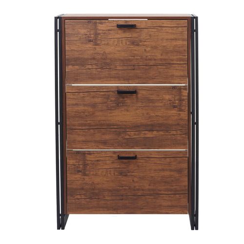 Étagère à Chaussures Meuble Rangement Entrée 122x77x29cm Jusqu'à 27 Paire Aspect Chêne Sauvage 04_