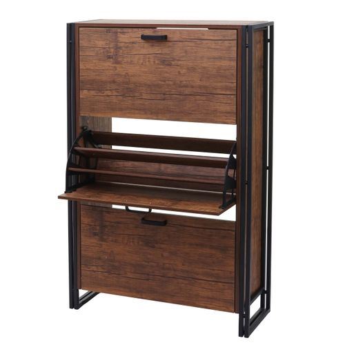 Étagère à Chaussures Meuble Rangement Entrée 122x77x29cm Jusqu'à 27 Paire Aspect Chêne Sauvage 04_