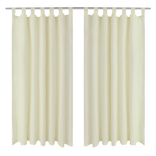 Lot De 2 Rideaux à Passant Micro Satin Crème 140 X 245 Cm Décoration Fenêtres 400201