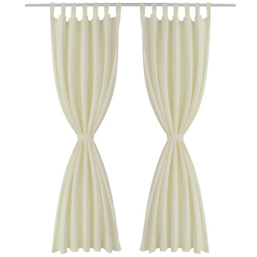 Lot De 2 Rideaux à Passant Micro Satin Crème 140 X 245 Cm Décoration Fenêtres 400201