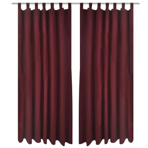 Lot De 2 Rideaux à Passant Micro Satin Bordeaux 140 X 175 Cm Décoration Fenêtres 400