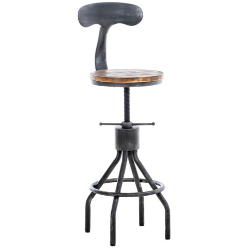 Tabouret De Bar Chaise Haute De Comptoir X1 Avec Dossier Design Industriel Vintage Métal Gris