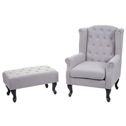 Fauteuil Chesterfield Relaxation Fauteuil Club En Tissu/textile Gris Avec Repose-pieds 04_0003082