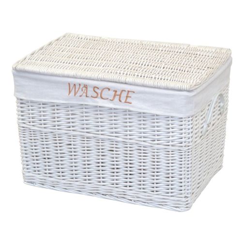 Panier à Linge En Osier Couleur Blanc Insert En Tissu Coffre Avec Poignées Med05174