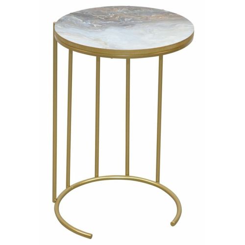 Table D'appoint Porte-fleurs En Acier Plateau De Table En Mdf Doré/marbré Table De Salon Med05133