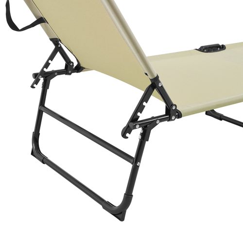 Lot De 2 Transats Pliable Avec Toiture Pare Soleil De Relax Acier 190 Cm Crème 03_000