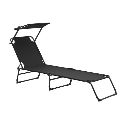 Lot De 2 Transats Pliable 190 Cm Avec Toiture Pare-soleil De Relax Acier Noir 03_0004