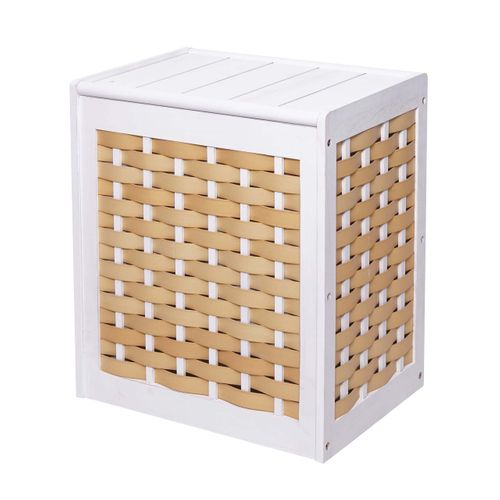 Panier à Linge Bac Trieur De Linge En Bois Massif Maille 61x51x35cm Blanc 04_0003751