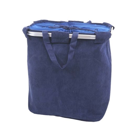 Panier à Linge Corbeille Avec Cordon De Serrage 2 Compartiments 54x52x32cm 89l Bleu 04_0001298