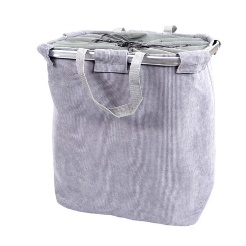 Panier à Linge Corbeille Avec Cordon De Serrage 2 Compartiments 54x52x32cm 89l Gris 04_0001295