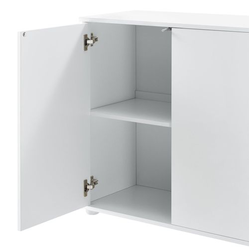 Buffet Commode Meuble De Rangement Pratique Avec 2 Tiroirs 3 Portes 117 Cm Blanc Bril