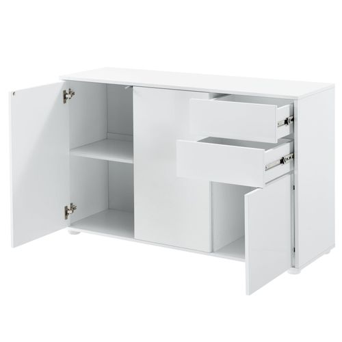 Buffet Commode Meuble De Rangement Pratique Avec 2 Tiroirs 3 Portes 117 Cm Blanc Bril