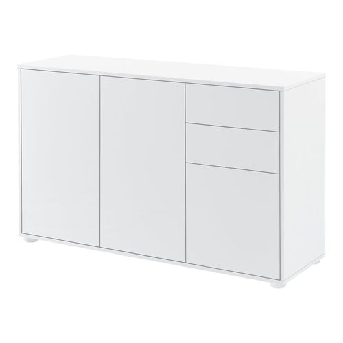 Buffet Commode Meuble De Rangement Pratique Avec 2 Tiroirs 3 Portes 117 Cm Blanc Bril