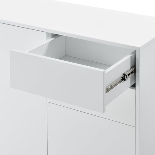 Buffet Commode Meuble De Rangement Pratique Avec 2 Tiroirs 3 Portes 117 Cm Blanc Bril