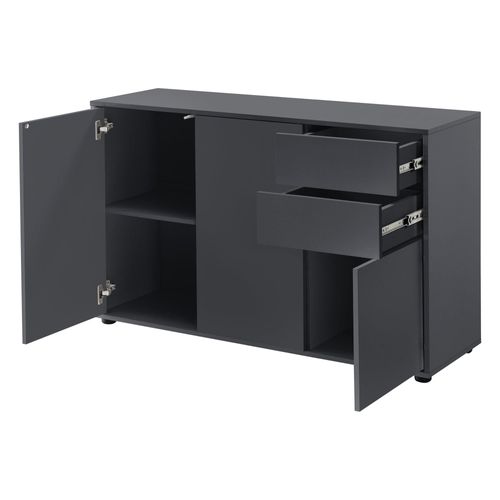 Commode Stylée Meuble De Rangement Pratique Avec 2 Tiroirs 3 Portes Panneau De Partic