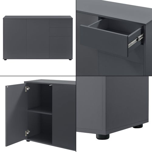 Commode Stylée Meuble De Rangement Pratique Avec 2 Tiroirs 3 Portes Panneau De Partic