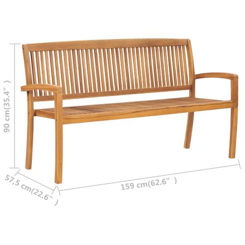 Banc De Jardin Meuble De Patio D'extérieur Terrasse 3 Places Empilable De Jardin 159 X 57,5 X 90