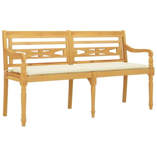 Banc De Jardin Meuble De Patio D'extérieur Terrasse Avec Coussin Crème 150 Cm Bois De