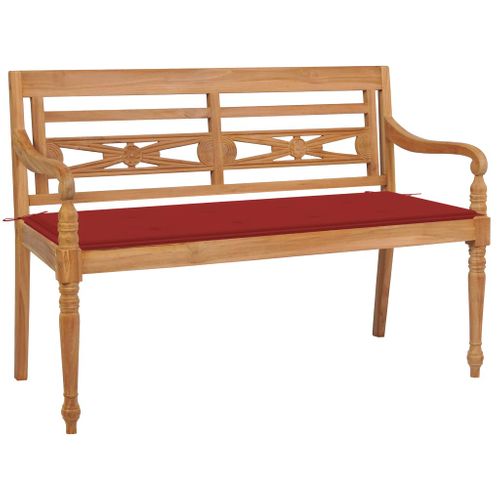 Banc De Jardin Meuble De Patio D'extérieur Terrasse Avec Coussin Rouge 120 Cm Bois De
