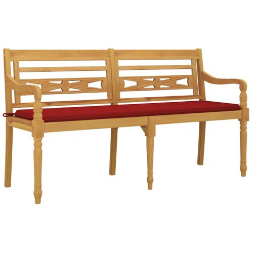 Banc De Jardin Meuble De Patio D'extérieur Terrasse Avec Coussin Rouge 150 Cm Bois De