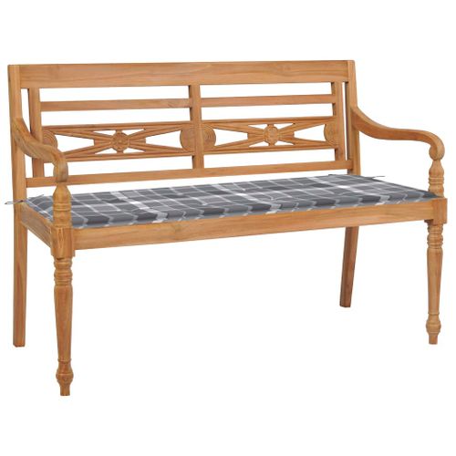 Banc De Jardin Meuble De Patio D'extérieur Terrasse Avec Coussin à Carreaux Gris 120 X 51,5 X 84