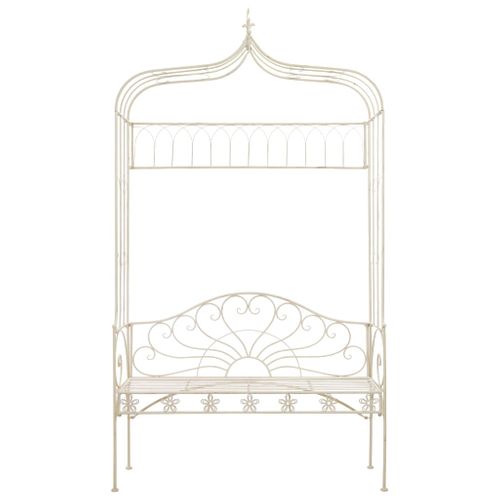 Banc De Jardin Meuble De Patio D'extérieur Terrasse 122 X 43 X 220 Cm Fer Blanc Antiq