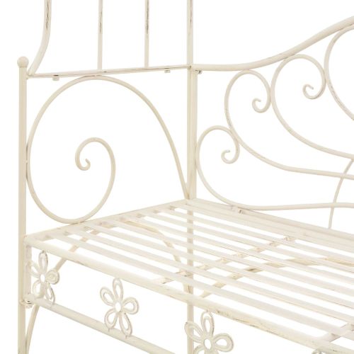 Banc De Jardin Meuble De Patio D'extérieur Terrasse 122 X 43 X 220 Cm Fer Blanc Antiq