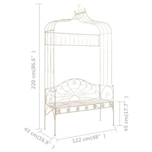 Banc De Jardin Meuble De Patio D'extérieur Terrasse 122 X 43 X 220 Cm Fer Blanc Antiq