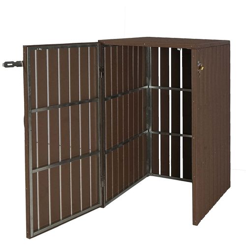 Abri De Poubelles Extérieur Conteneurs à Ordures Jusqu'à 2 Bacs Métal Aspect Bois Marron 115x77x97